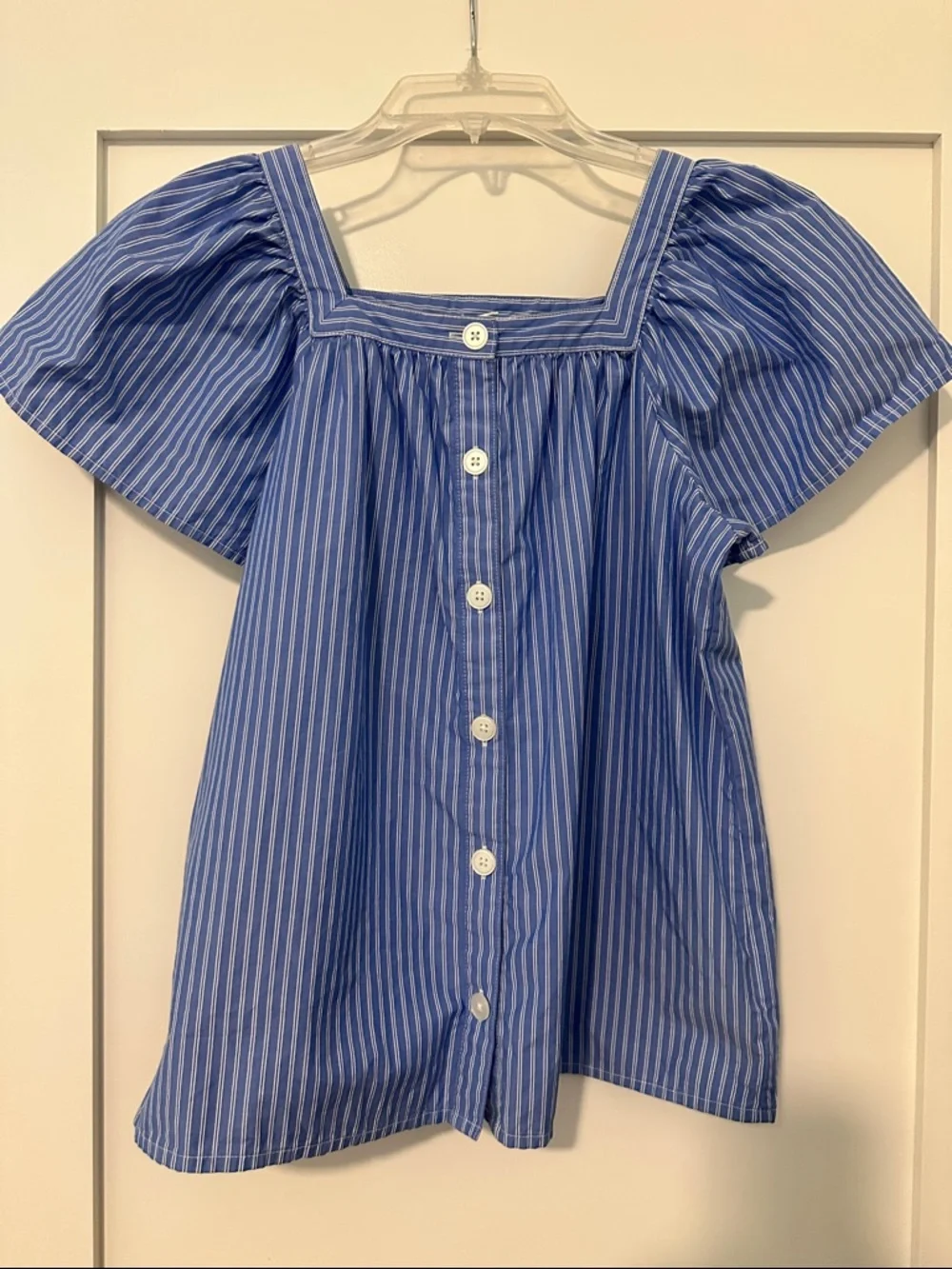 GAP kids girl's Blue Striped Square-Neck Button Front Top
